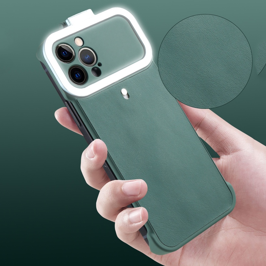 Wireless charging square selfie flash makeup flip led ring light camera phone case for iphone case for iphone 12 case
