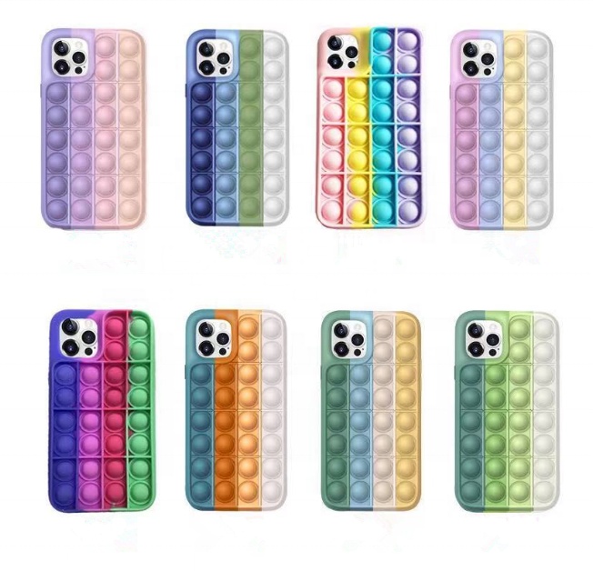 Anti-stress Bubble Fidget Toys Phone Case for iPhone 13 12 11 Xs Max Xr Push Pops Rainbow Cover