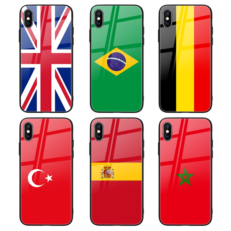 Custom Country Flag LOGO Design Glossy Tempered Glass Phone Case for iPhone 12 11 XR XS Max Mobile Phone Case Cover