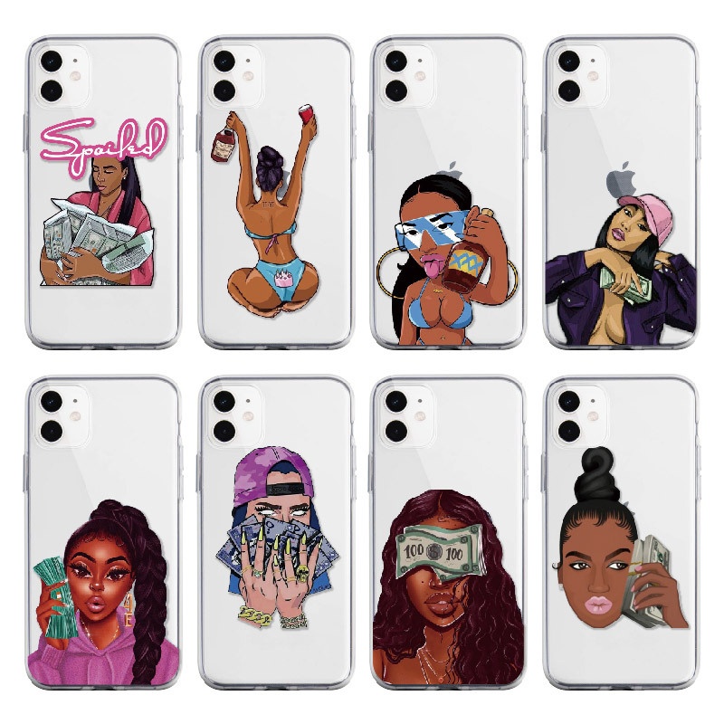 Custom African Print Black Girl Melanin Poppin Phone Case for iPhone 11 12 13 Pro Max X XS XR Carcasas Para Celulares