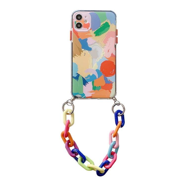 Garcons Cute Korean Japanese Phone Case for iPhone 12 Channel Case for iPhone 12 Graffiti Phone Cover with Chain Bracelet