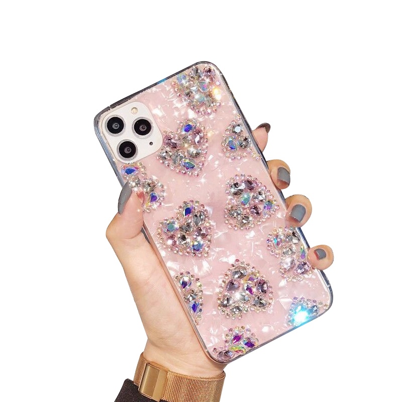luxury Diamond Love Bling and shinny  heart Shape Crystal TPU mobile phone case for Iphone 12