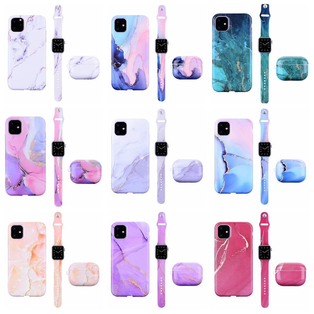 Hot Sale Phone Case with Matching for Airpods Case Pro 1 2nd for iPhone 11pro Max Marble Covers for iWatch Band for Apple 38mm