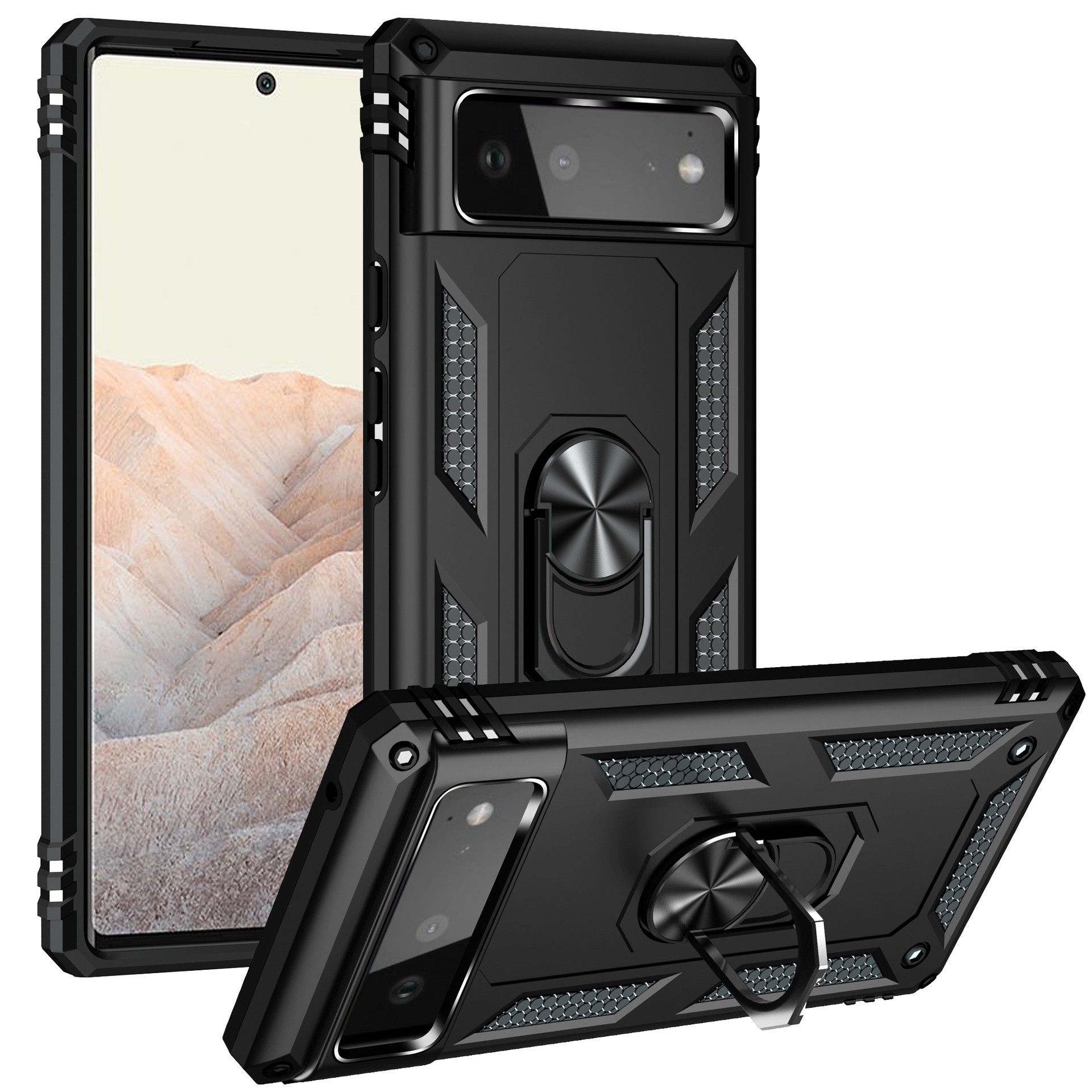 2021 Man Phone Case Full Cover Heavy Duty Protective Hard Plastic Rugged Phone  Case for Google Pixel 6 pro ring