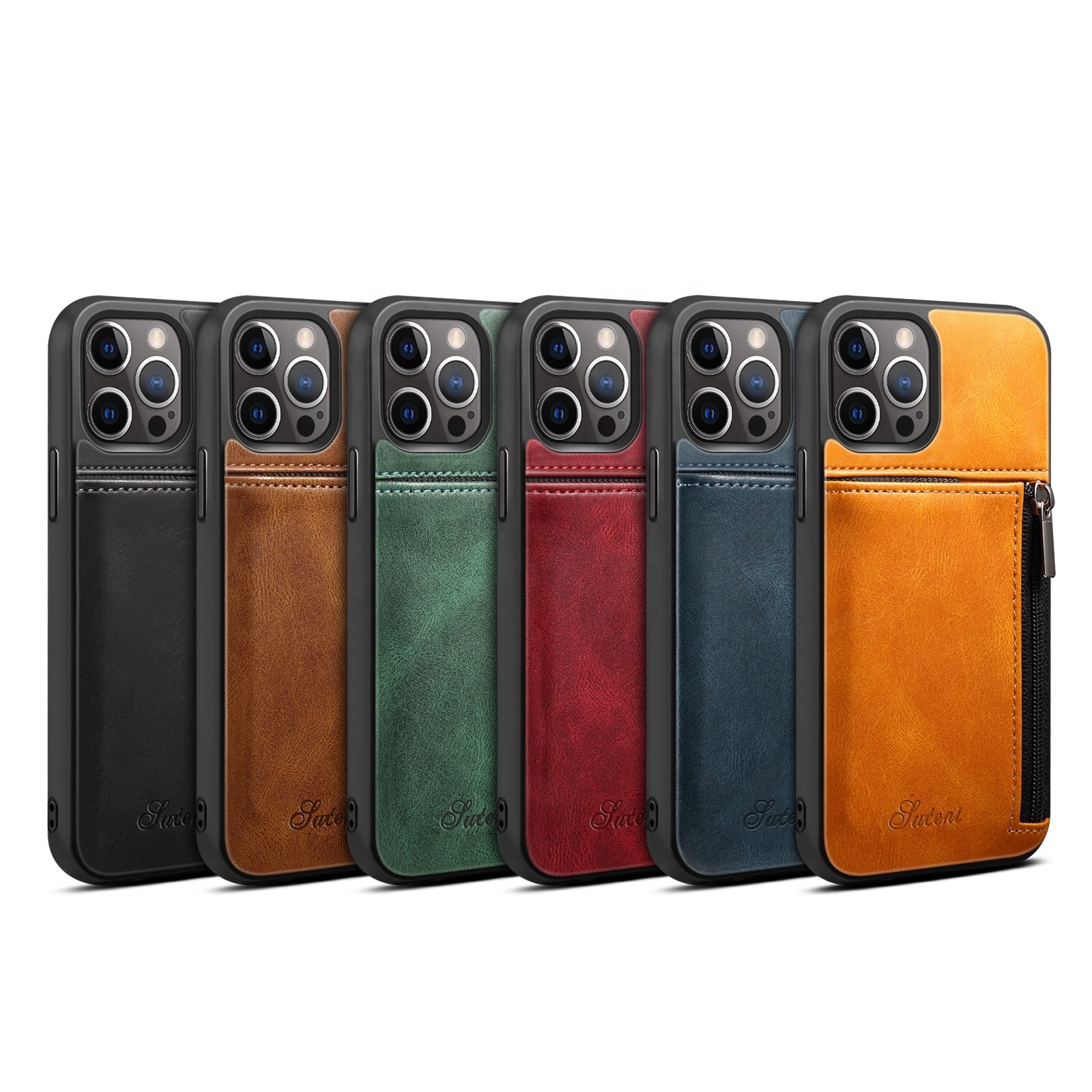 For iPhone 13 Pro Max Case with Pocket With zipper Luxury Leather New Case for iPhone 13 Mobile Phone Case PU