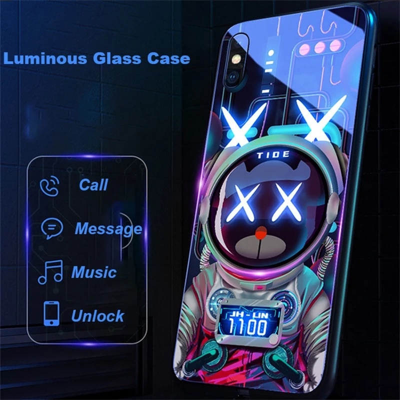 LED Luminous Tempered Glass Night Light Phone Case For iPhone 11 Luminous Cell Glass Case For iPhone 13 12 Pro Max