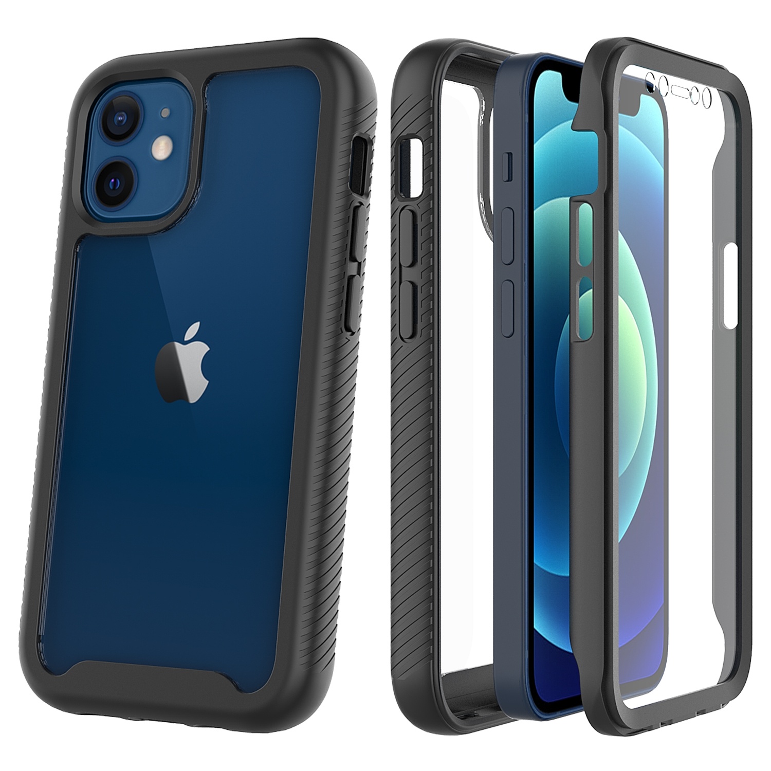 For iPhone 12 360 Case Built in Screen Protector Shockproof Armor Hybrid TPU PC Cover Mobile Phone Case for iPhone 12