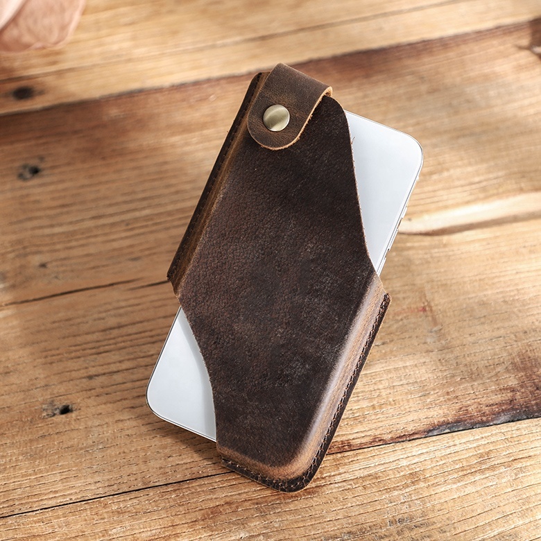 Custom Design Genuine Leather Mobile Phone Holder Running Bags Loop Holster Belt Waist Leather Anti theft  Phone Case for iPhone