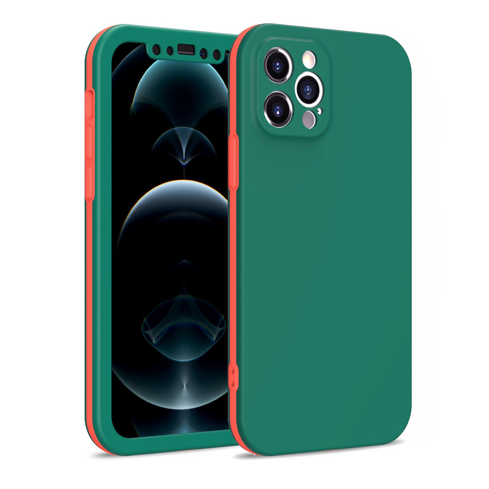 Double Color Soft TPU  360 Protective Shell Lens Protection Mobile Phone Case For iphone 12 Pro Max Back Cover