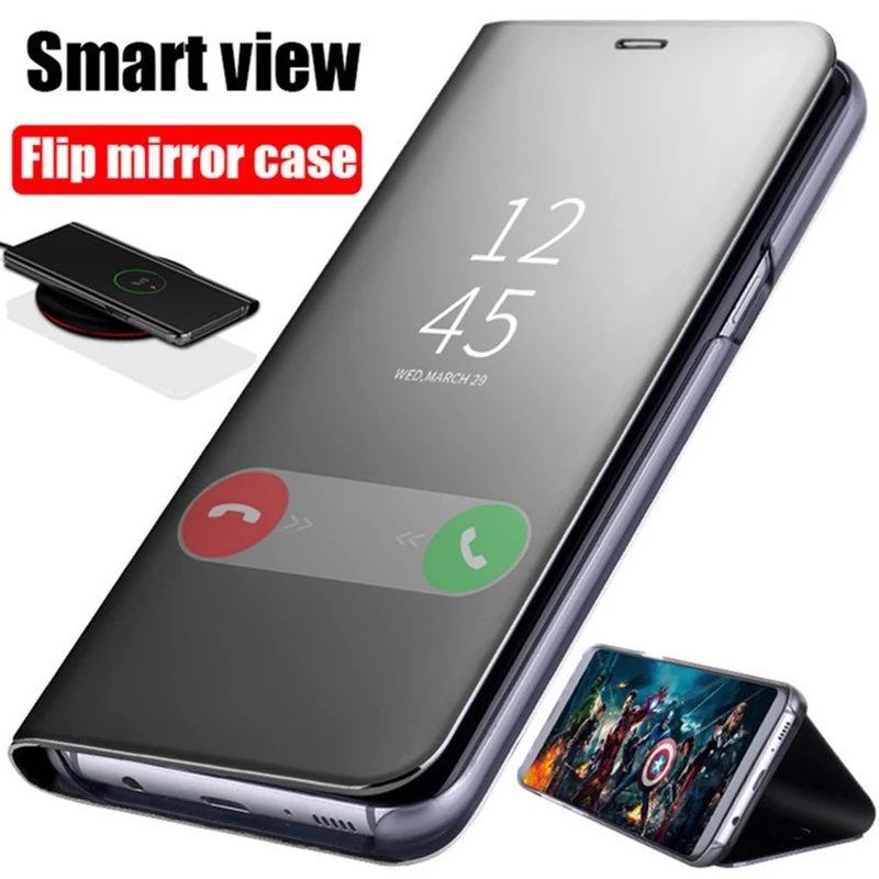 Luxury Smart Mirror Flip Phone Case for Samsung Galaxy S21 ultra S20 S10 S9 Clear View Stand Leather case for samsung A22 5G