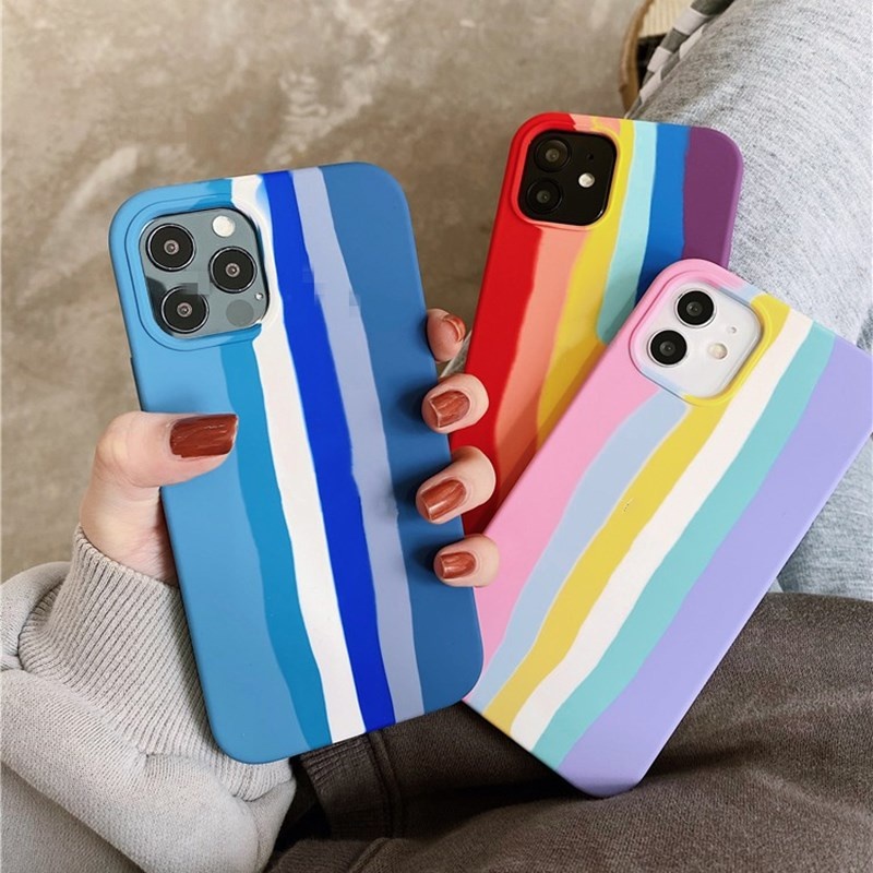 For iPhone 13 Case Official Original Rainbow Liquid Silicone Phone Case for iPhone 12 13 Pro MAX Soft Protective Covers
