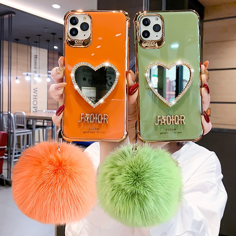 New Luxury Bling Heart Shape Soft Silicone Makeup Mirror Phone Case For iPhone 12 mini 11 Pro 13 Pro Max