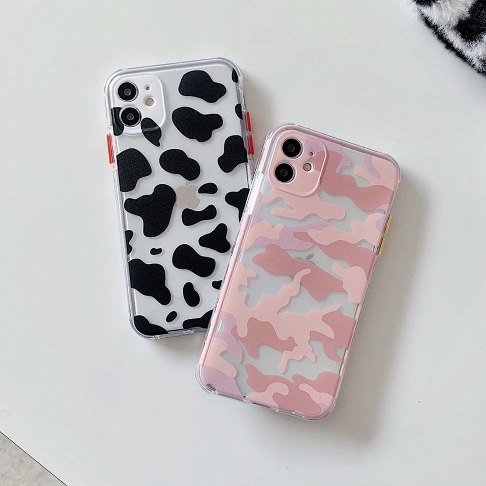 pink leopard and Black cow pattern Print Transparent Back Case for iPhone 11 TPU clear Mobile Phone Cases For iPhone 12 mini pro