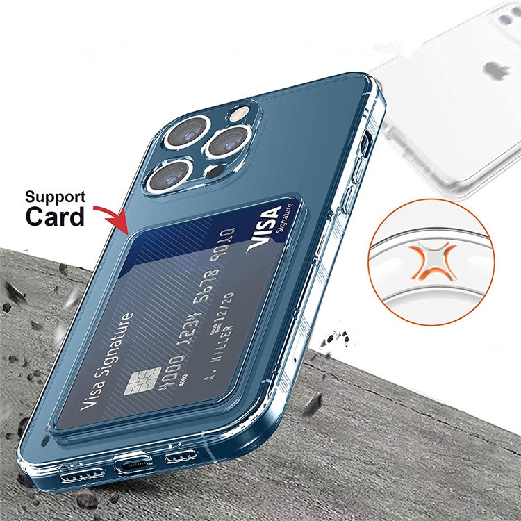 1.5MM TPU Precision Hole Clear Card Holder New Wallet Phone Case for Samsung A21 For Iphone 13 13 Pro max  Transparent case