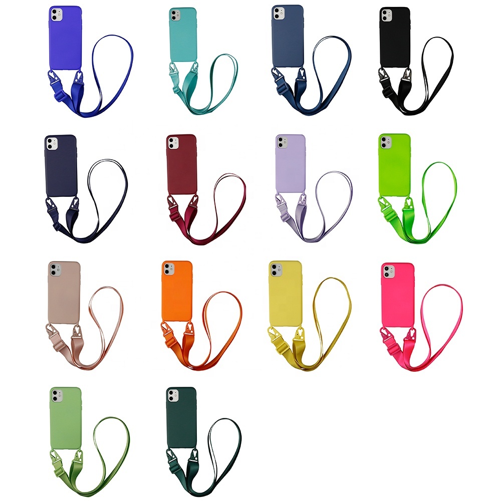 2021 Necklace Crossbody Lanyard silicone Phone Case For iPhone 13 12 11 Pro Max XS 6 7 8 PLUS Lanyard Neck Strap Cord Rope Cover