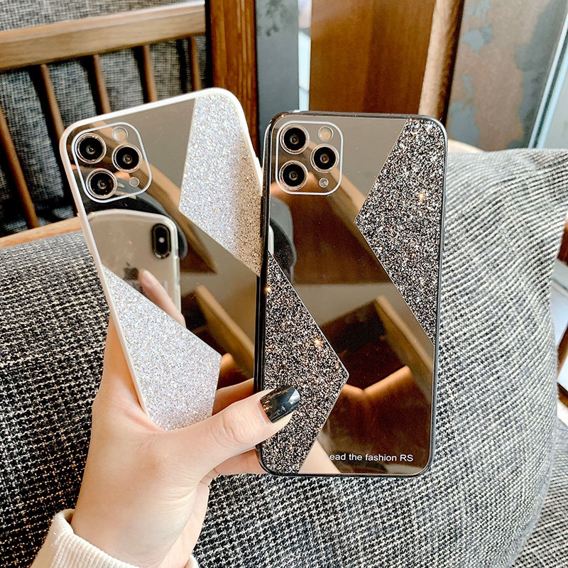 Acrylic Glitter Powder Shiny Phone Cover Dazzle Phone Case with Mirror Cover For iPhone X/XS