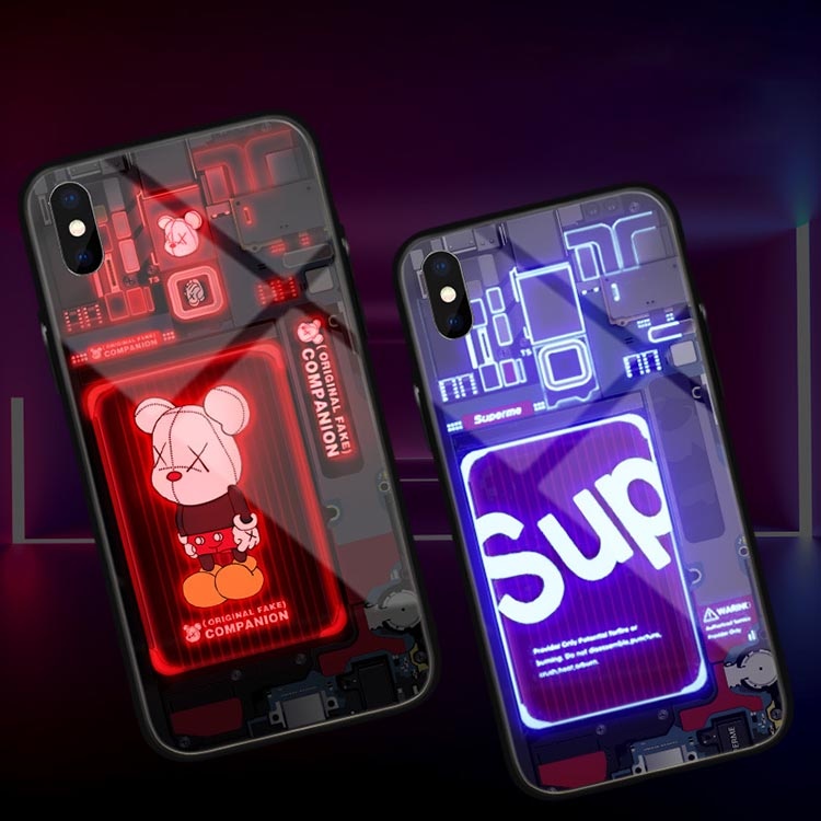 Hot selling LED light up smart control luminous Tempered glass back cover phone case for iphone 12