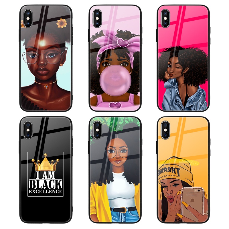 Fashion Black Girl Magic UV Printed Plastic TPU Glossy Glass Phone Cases for iPhone 13 12 7 XR 11 Pro Case Mobile Cover