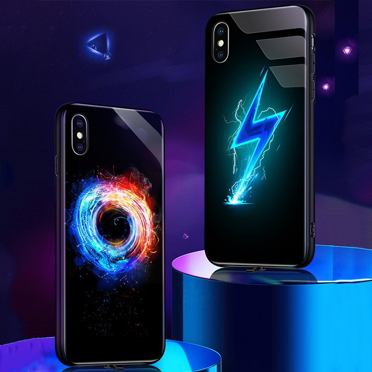 Laudtec LED Luminous Tempered Glass Night Light Phone Case For iPhone 11 Luminous Cell Glass Case For iPhone 13 12 Pro Max