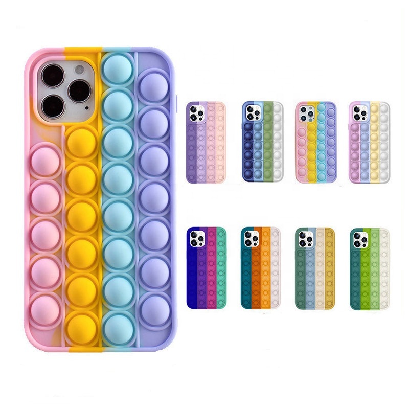 Anxiety Stress Relief Push Popped Bubble Fidget Sensory Toy Silicone Phone Case For iPhone XR XS 11 12 Pro Max