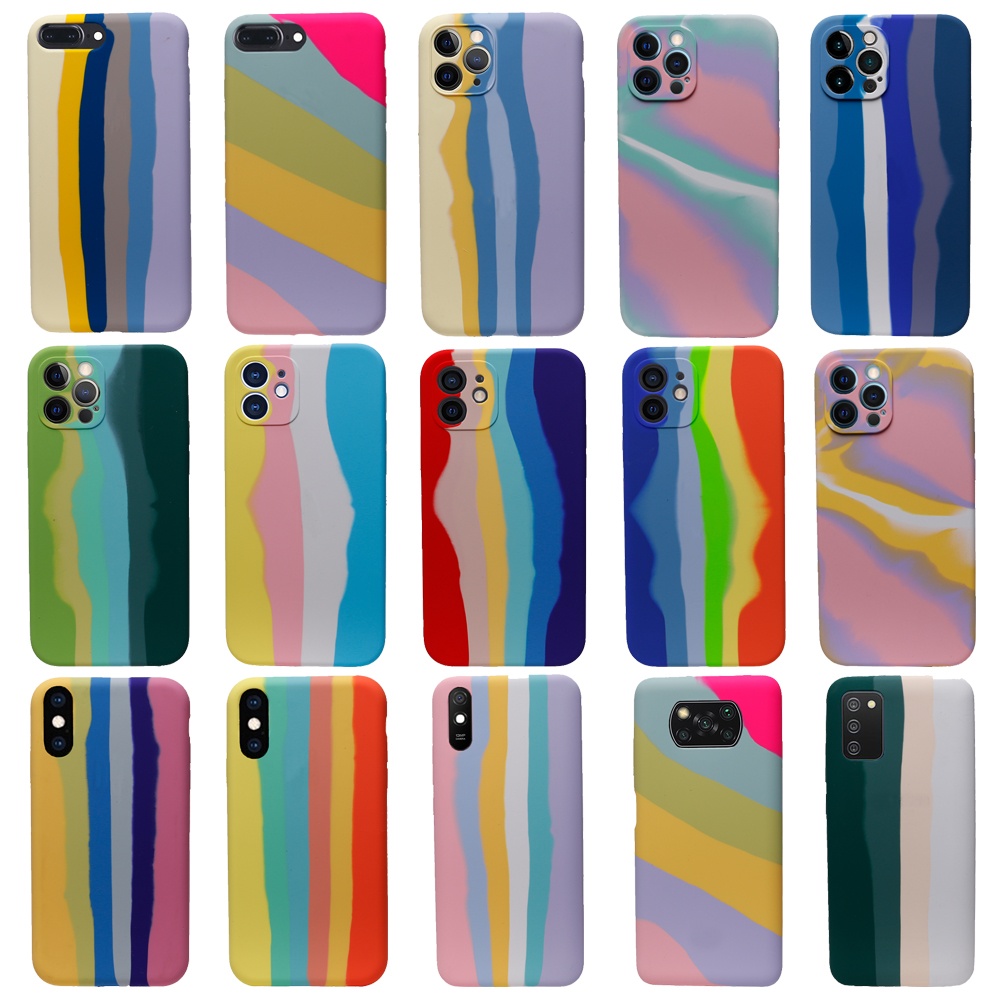 2021Custom Logo rainbow silicone phone case For Iphone 12 pro max 11 Cute rainbow color mobile phone case