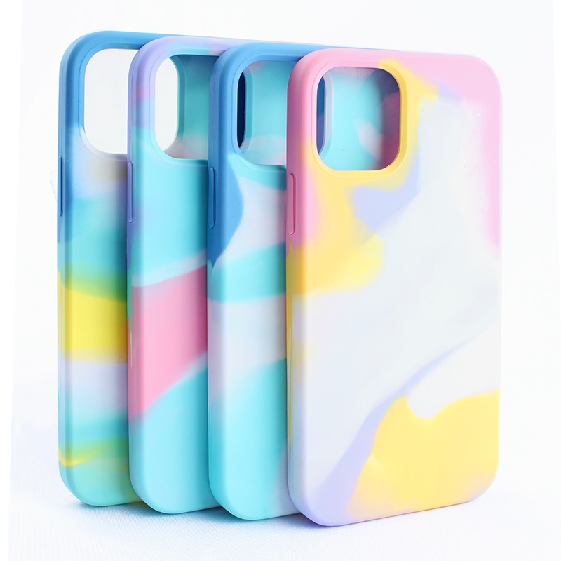 Fashion colorful phone back cover shockproof liquid silicone rainbow phone case for iPhone 11 pro max