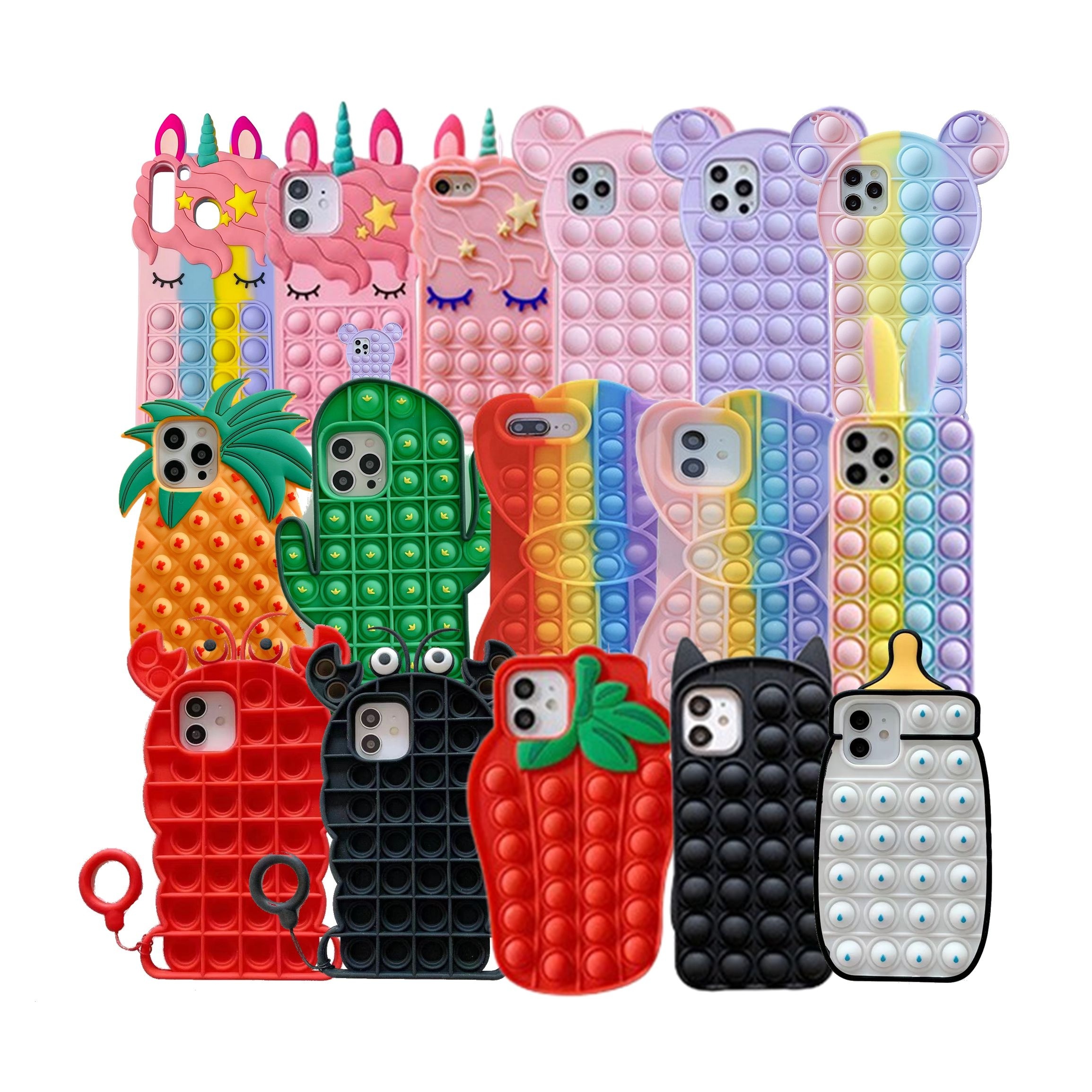 Popping ins item Phone Case for iPhone 12 Case, Unicorn Rainbow Pink Stress Pops Fidget Toy Push ins Item Bubble Phone Case