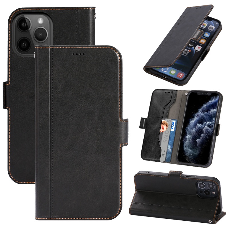 Luxury Leather Wallet Cover Phone Cases For iPhone 13 Pro Max 13 mini Calfskin Flip Magnetic Kickstand Case With Card Slot