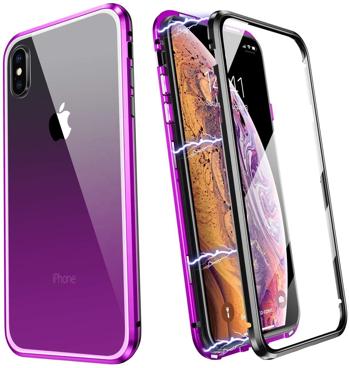 ZHIKE Metal Aluminum Frame Double Sided Tempered Glass 360 Degree Protection Magnetic Gradient Phone Case for iPhone XS Max
