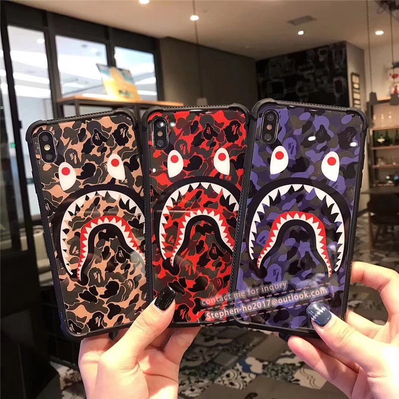Case for iphone 12 11 pro 11 pro max xs max 7 8 Plus glass back shark design mobile phone case