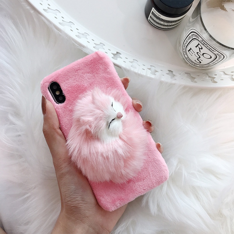 Lovely mobile phone case cute 3D plush animal comfortable touch warm case for cell phone for iPhone 12 13