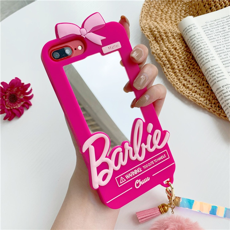 3D hot pink cute rubber silicone case for iphone 8 7 13 12 11 pro max xs max xr chain mirror phone case cover