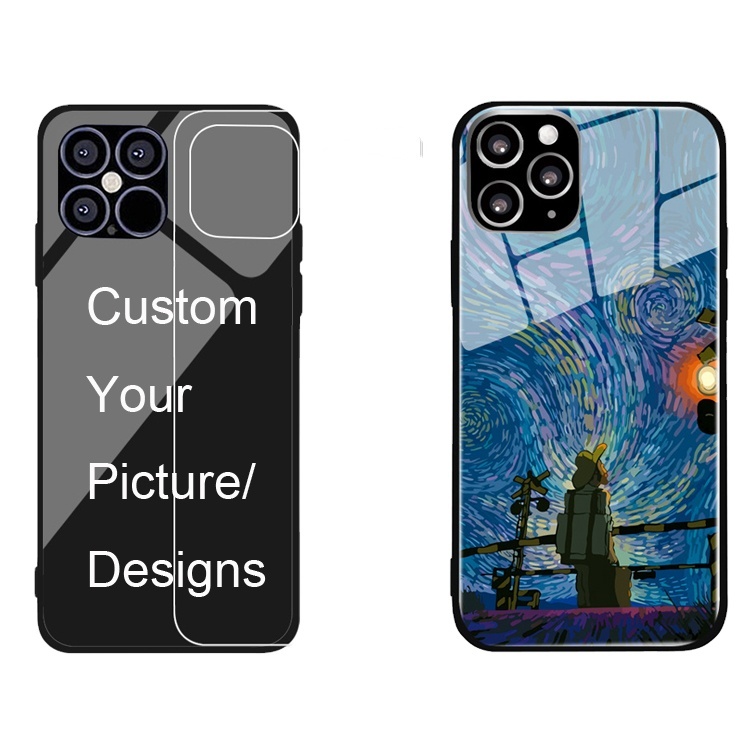 Customized Glass Phone Case UV Printing logo Tempered Glass Mobile Phone Cover cases for iphone 12