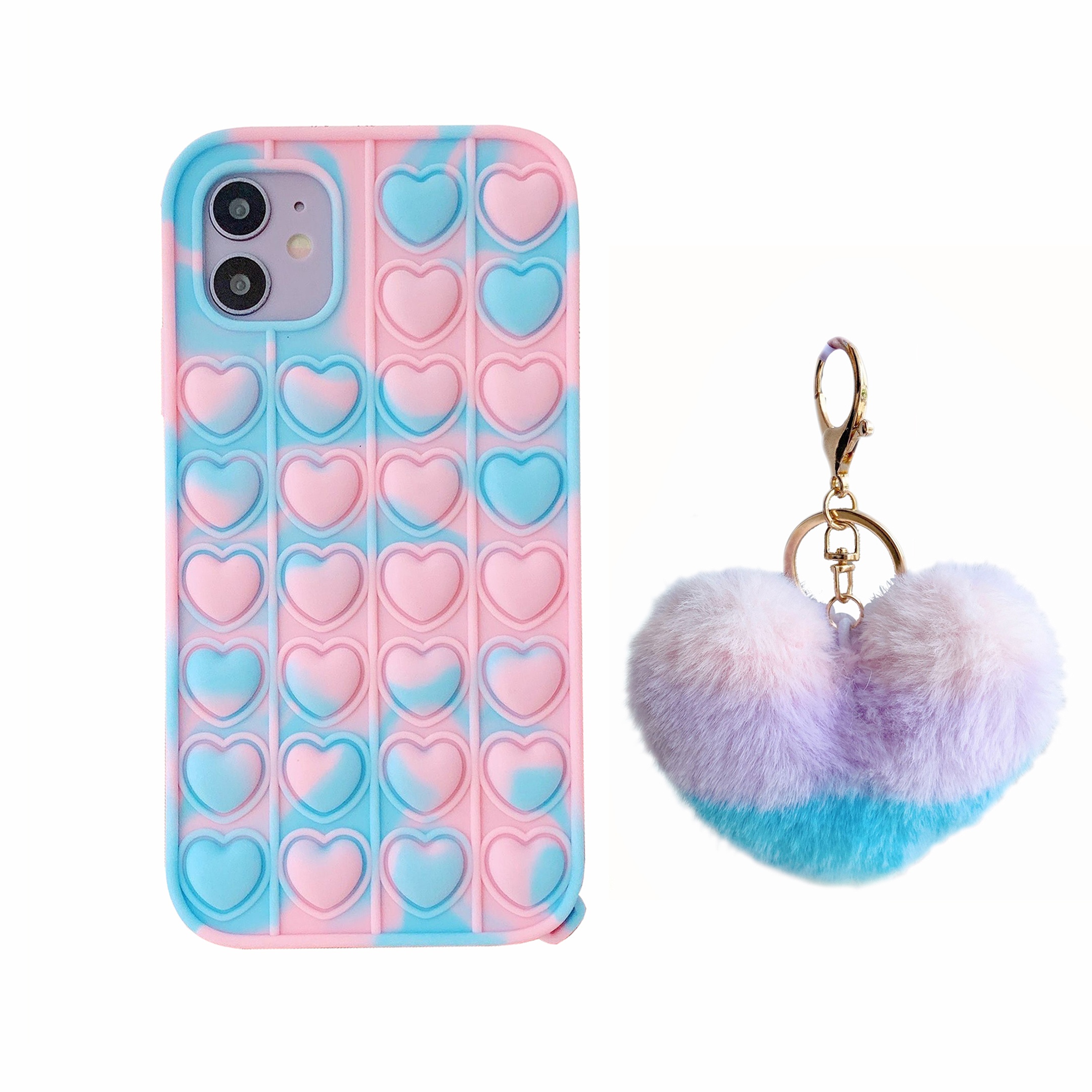 2021 Heart Shape  keychain Mobile Phone Cover Silicone Fidget Phone Case For Iphone 6 7 8 X Xs Xr 11 12 Pro Max