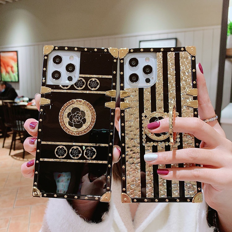 Luxury square phone case shockproof for iphone 11 12 pro max 7 8 plus flower with ring holder cases XR XS MAX