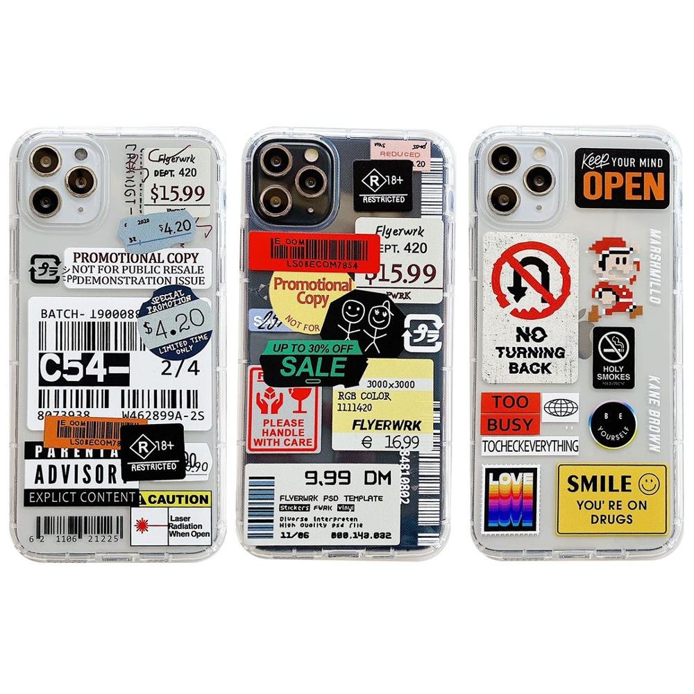 Retro Bar Code Label Phone Case With Airbag Phone Covers For iPhone 12 Mini 11 Pro XS Max X XR 7 8 Plus Soft TPU Cover