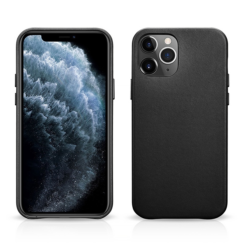 ICARER Top Grain Leather Back Cover Smart Phone Case for iPhone 12