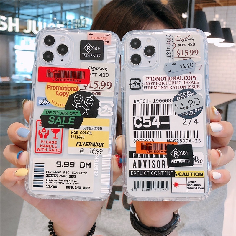 Retro Bar Code Label Phone Case For iPhone 12 Mini 11 Pro XS Max X XR 7 8 Plus Soft TPU Airbag Cover Case For iPhone 12Pro 11Pro