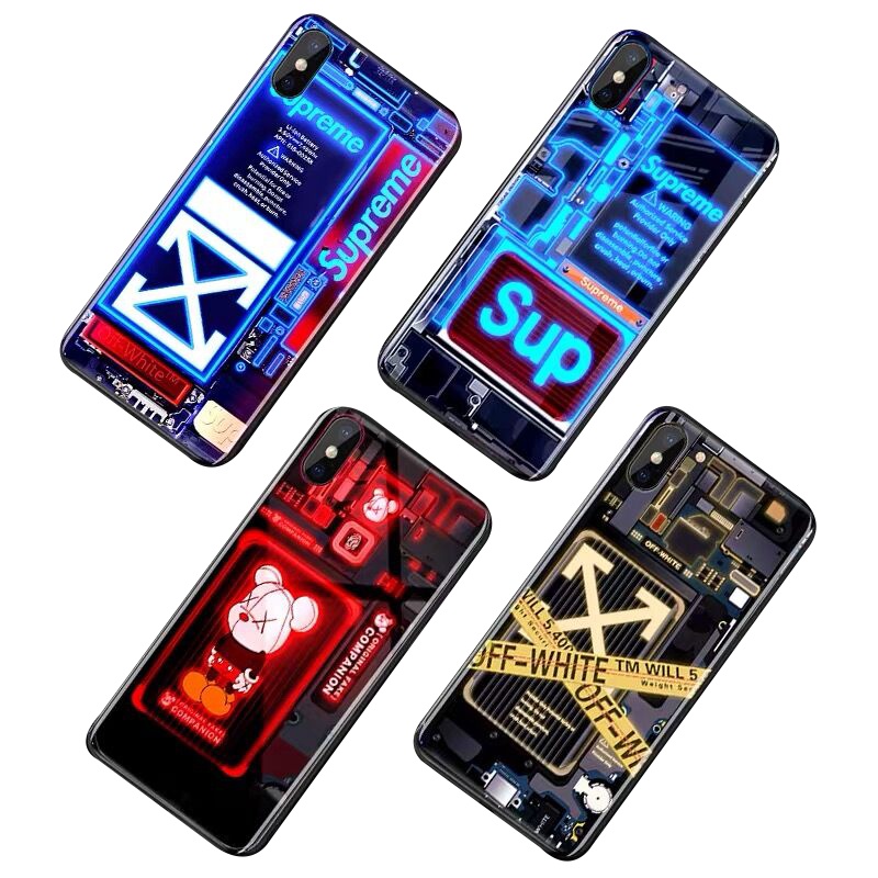 2021 LED Voice Sound Music control Luminous Night Light Luminous Tempered Glass Cell phone Case For iPhone 13/12/11Pro/XSMax/XR