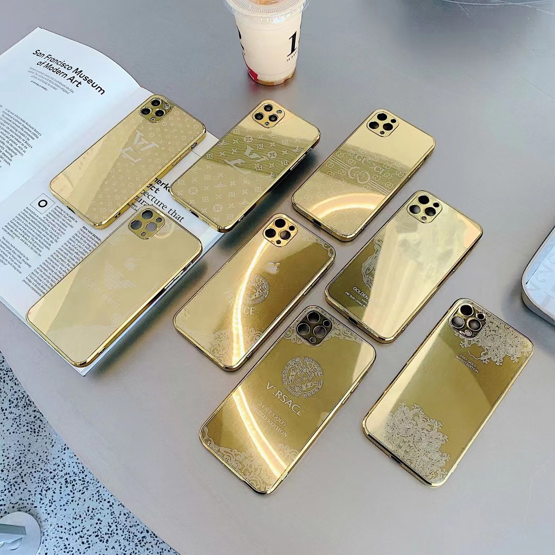 Custom Golden Phone Case Luxury Design Gold Phone Case For iphone 13 Pro max 12 11 X/XS XR 7P/8P 6S Mobile Phone Case