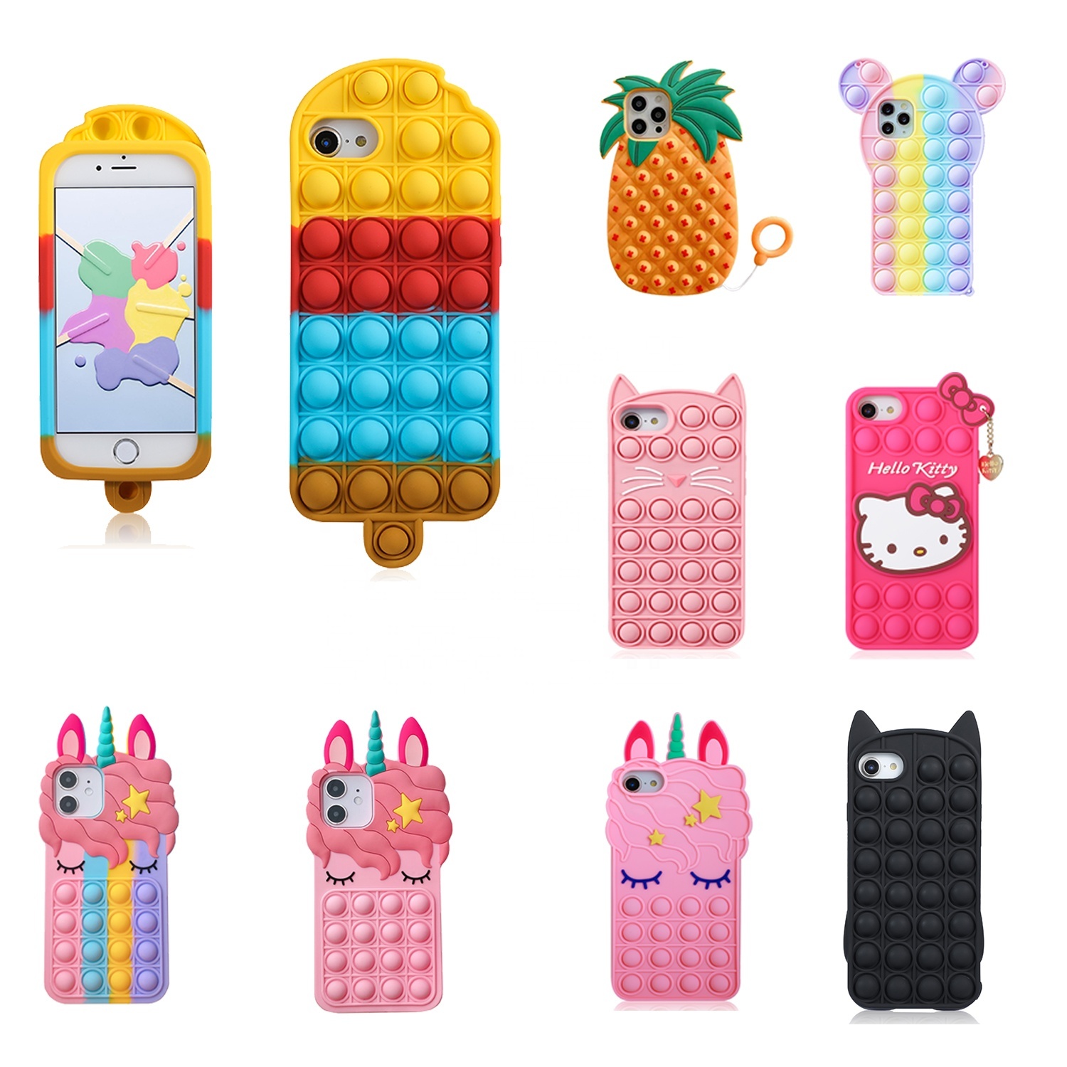 Wholesale Amazon Hot Fit For Iphone 7-12 Pro Creative Silicone Soft Rainbow Telefoon Of Push Phone Case