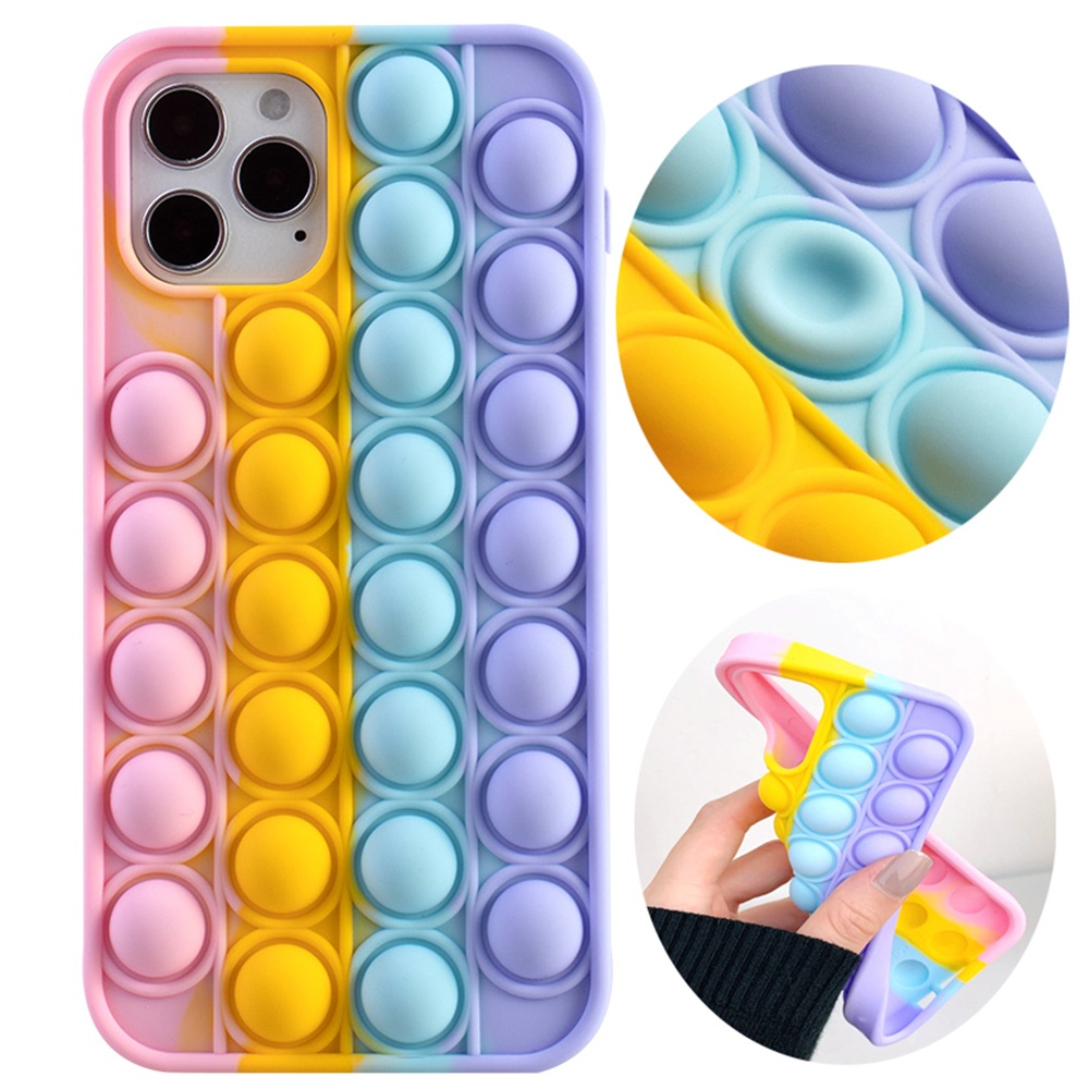 Stress relief bubble fidget toys phone case soft push pops case for iphone 12 pro max