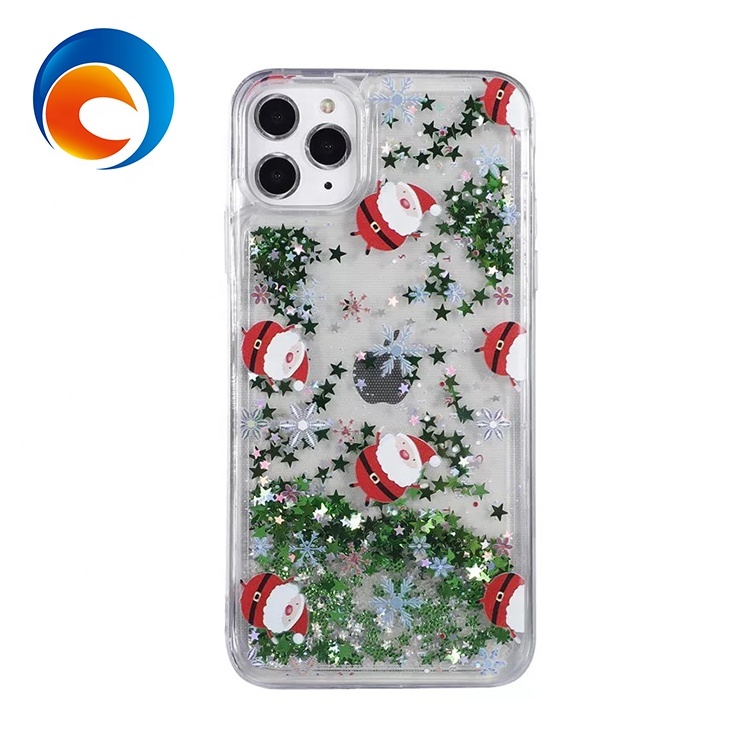 Bling Liquid glitter Quicksand phone mobile back cover transparent Christmas Phone Case For 11pro max/ XR/ X/ XS Max 6/ 6S