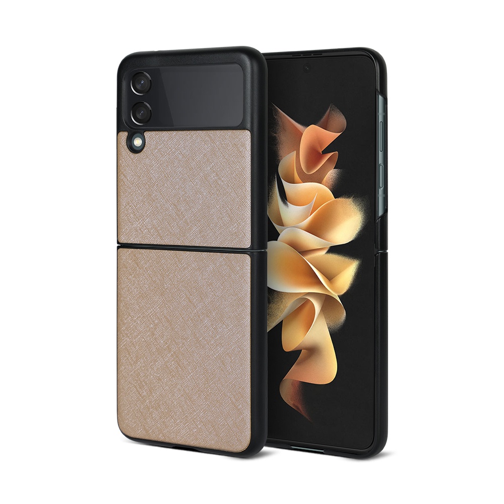 For Samsung Galaxy Z Flip 3 5G Case, PU Leather Back Cover + Hard PC Protective Shell Thin Fit Phone Case for Galaxy Z Flip3