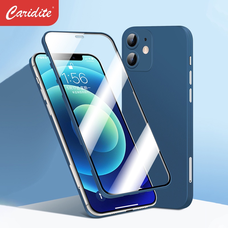 Caridite 2021 Newest Anti-Fall Screen Protector And Thin Phone Case On One For iPhone 12/12 Pro/12 Pro Max/12 Mini With Soft TPU