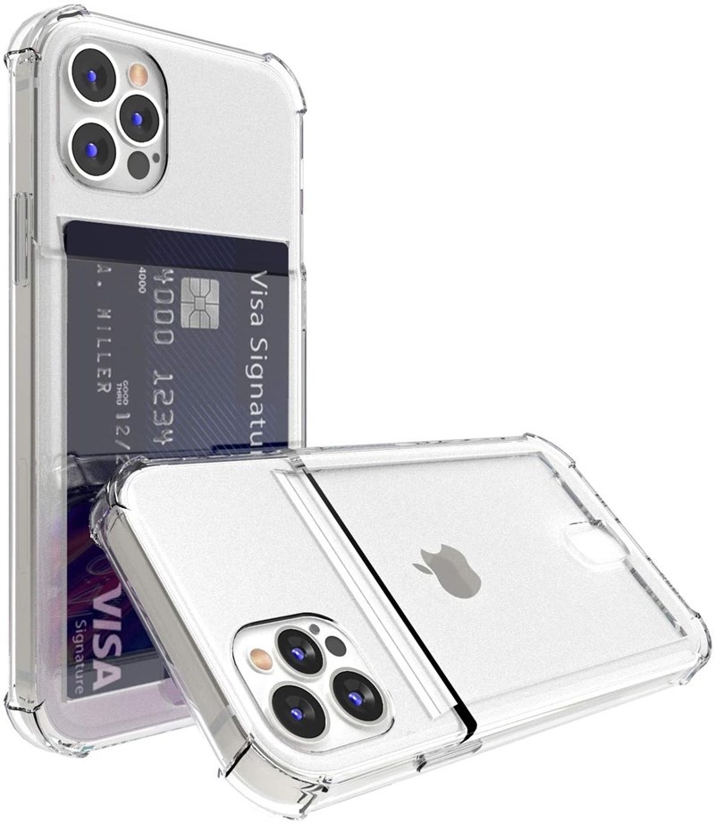 Shockproof Clear Phone Case for iPhone 13 12 Pro Max Mini X XS XR 7 8 Plus SE 2 Thin Soft Silicone Wallet Cover with Card Holder