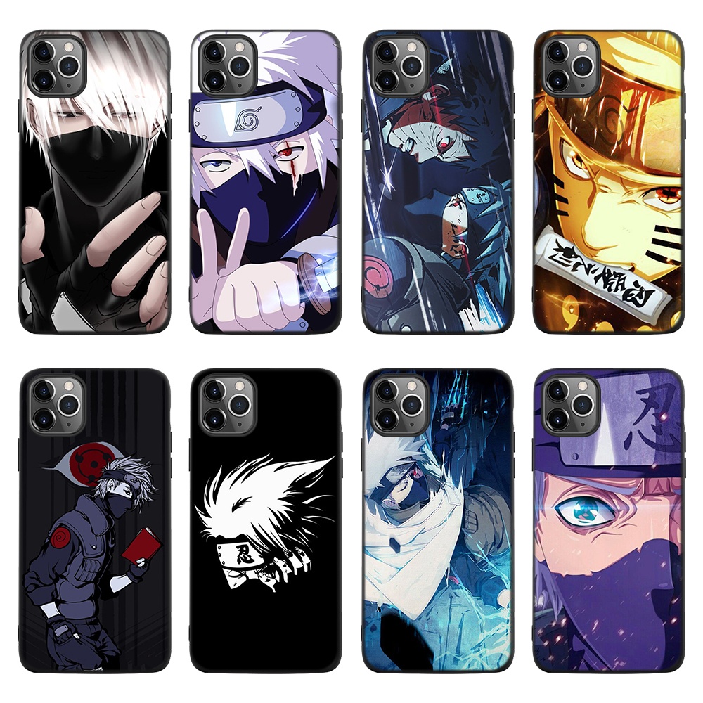 Custom Uv Print Black Soft Phone Case For 7 8plus 12 11 Pro Max Xr Xs Anime Kakashi Matte Back Cover Case