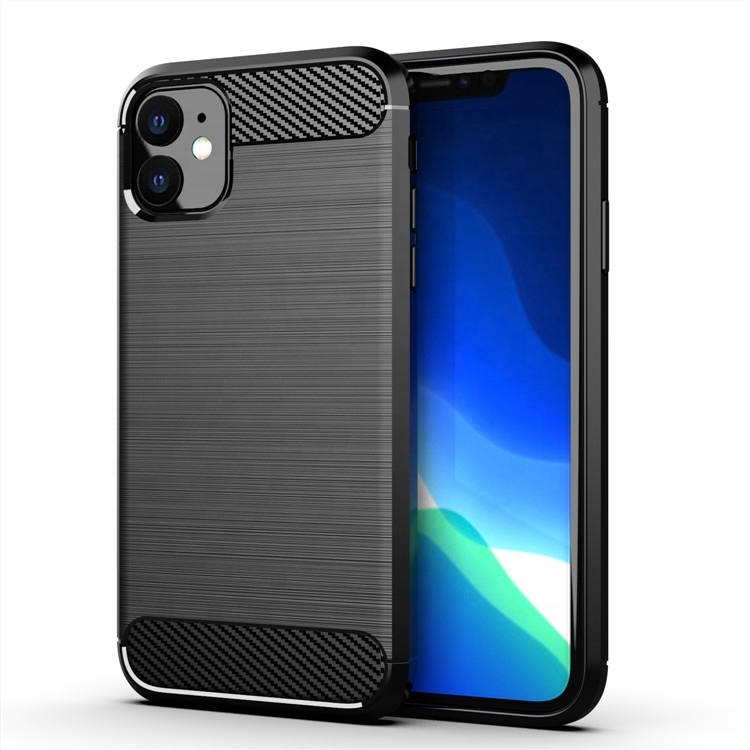 Hot sell fashion popular carbon fiber brushed ultra thin soft TPU shockproof mobile phone back cover case for iPhone 11