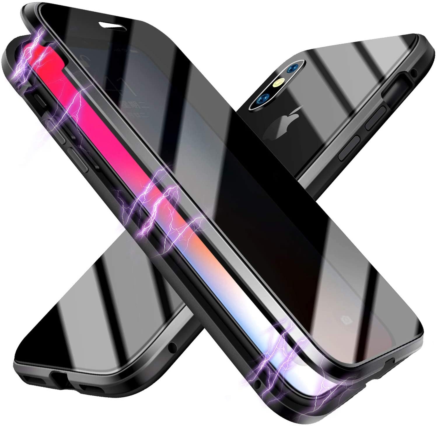 ultra-thin privacy magnetic for iPhone 11 magnetic phone case front and rear tempered glass screen protector metal flip cover