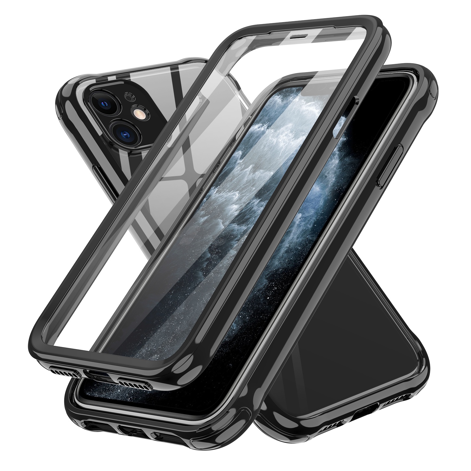 Leyi 2 in 1 TPU 360 full protect camera len thin cover transparent clear phone case for apple iphone 12 pro max